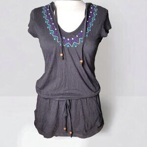 Athleta La Tara Embroidered Hooded Beach Coverup Top Cotton Size Medium